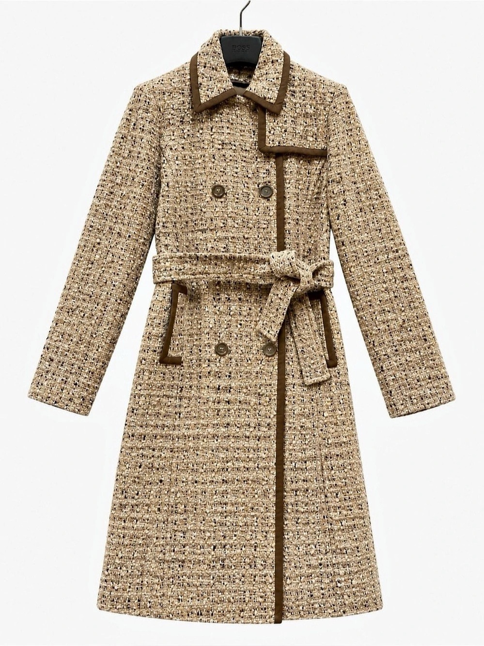 Hugo Boss Women's Bouclé Tweed Double-Breasted Wool Coat. Size S